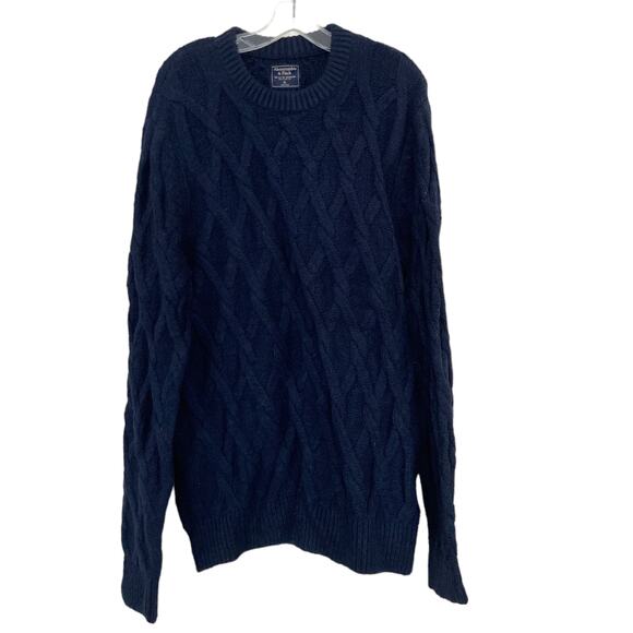 Abercrombie Navy Blue Merino Wool Blend Cable Knit Sweater Sz XL - Picture 7 of 7